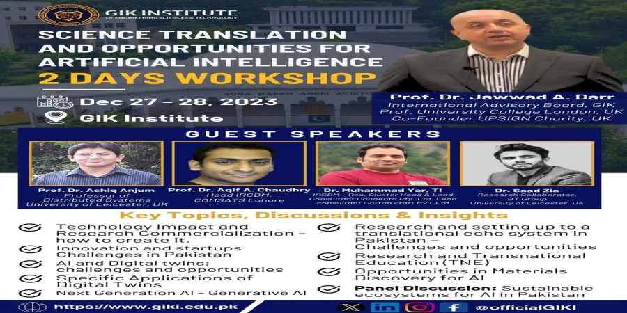2 Days Workshop on Science Translation and Opportunities for Artificial Intelligence at GIKI Institute